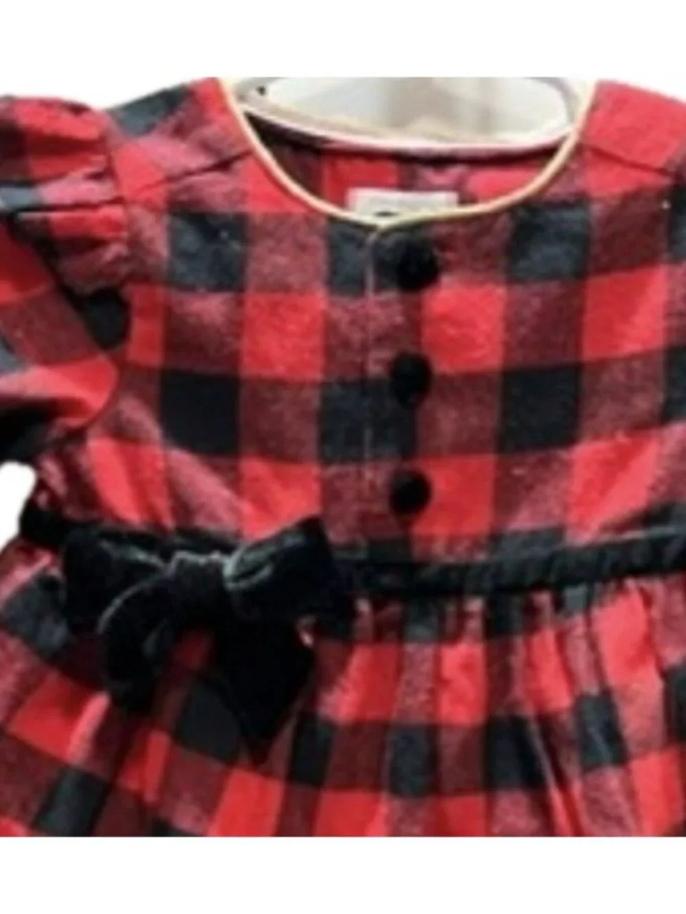 Mud Pie 3m 6m red buffalo check plaid flannel dress NWT Christmas holiday velvet